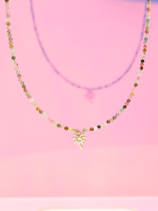 Palm tree with zircons tourmaline stone necklace